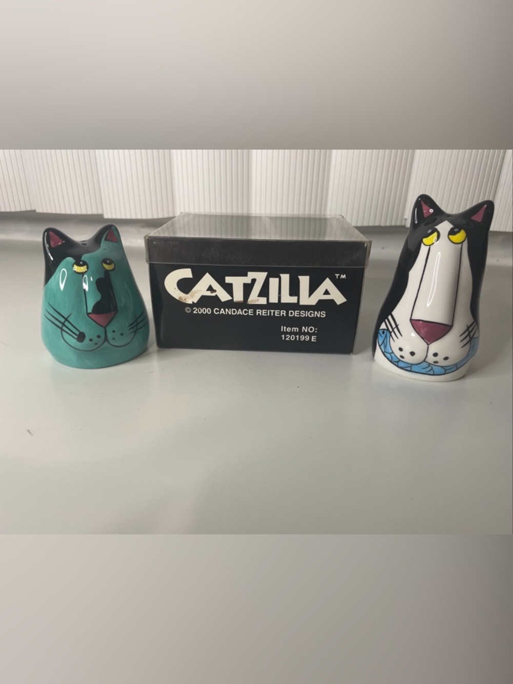 Vtg 90s Cat Kitten Catzilla Salt Pepper Shakers Candace Reiter Anthropomorphic